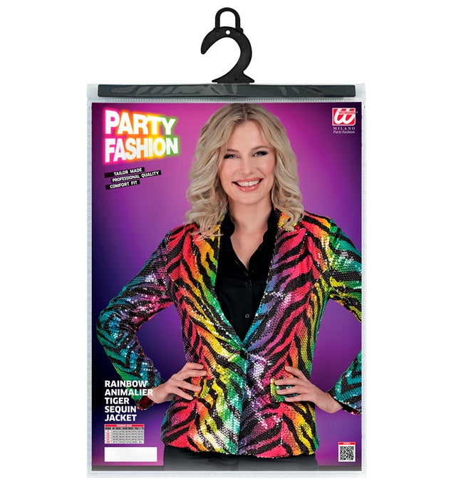 Pailletten Blazer im Tigermuster mit Regenbogen-Effekt für Fasnacht