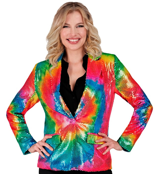 Pailletten Blazer mit buntem Tie-Dye Muster für Fasnacht und Karneval