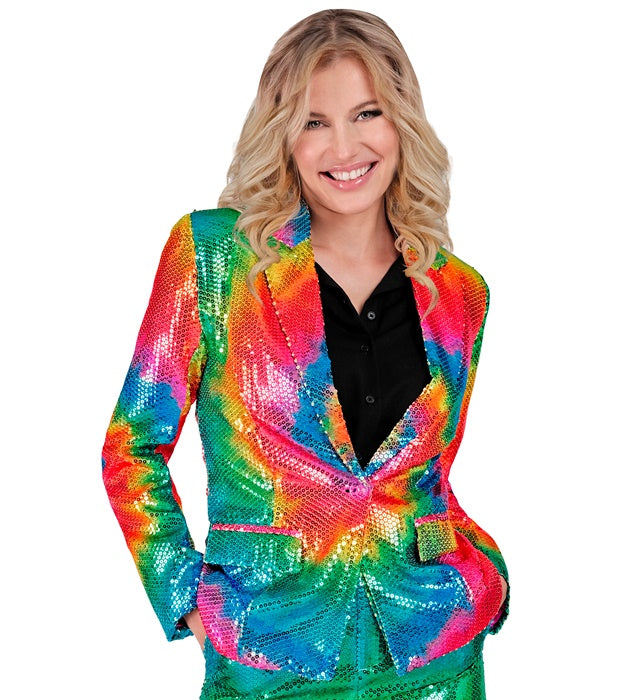 Pailletten Blazer mit buntem Tie-Dye Muster für Fasnacht und Karneval