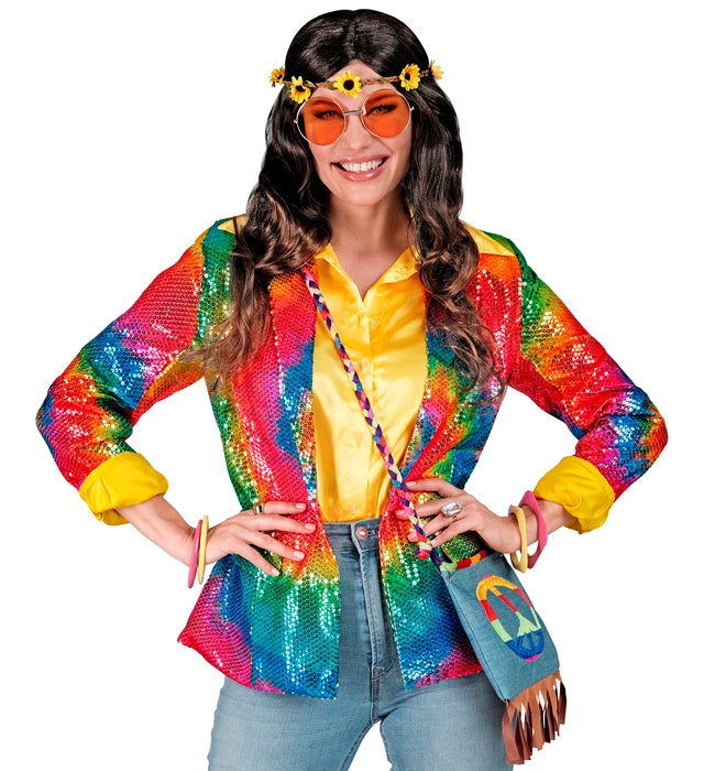 Pailletten Blazer mit buntem Tie-Dye Muster für Fasnacht und Karneval