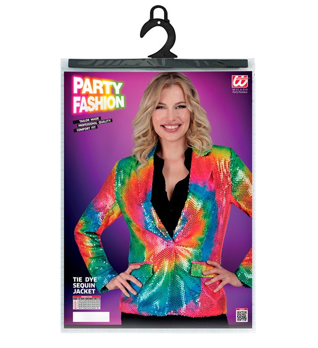 Pailletten Blazer mit buntem Tie-Dye Muster für Fasnacht und Karneval
