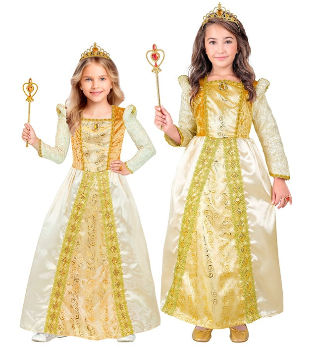 Mittelalter Prinzessin Kostüm mit Kleid, Unterrock und Krone auf weißem Hintergrund