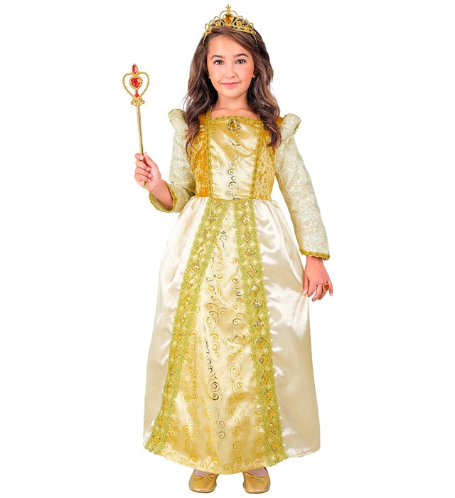 Mittelalter Prinzessin Kostüm mit Kleid, Unterrock und Krone auf weißem Hintergrund