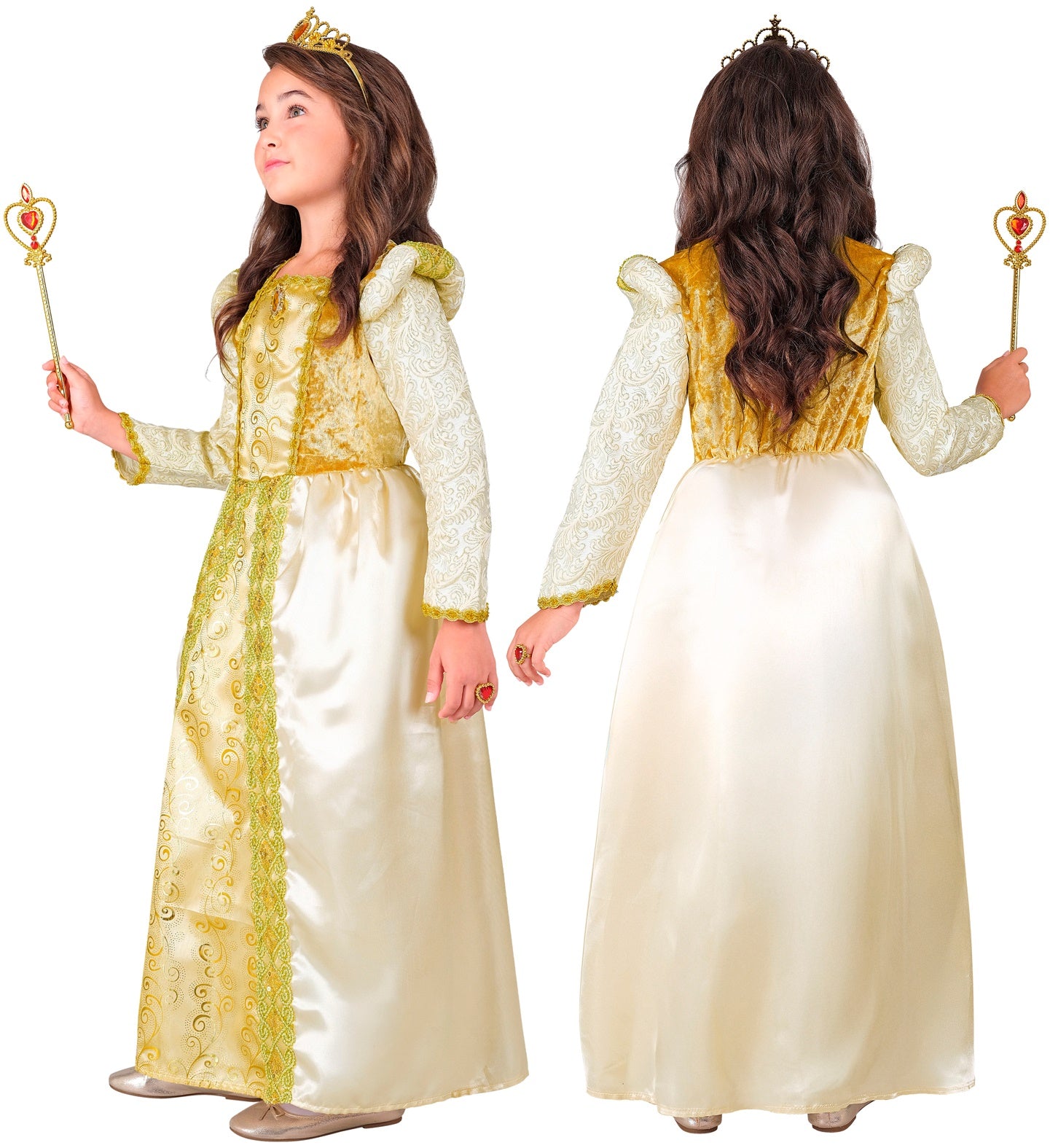 Mittelalter Prinzessin Kleid mit Unterrock, Krone in Gold