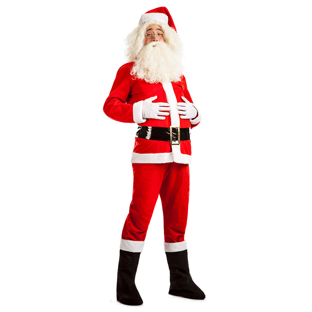 Weihnachtsmann Kostüm Happy Santa mit Mütze, Jacke, Gürtel, Hose, Stiefelstulpen