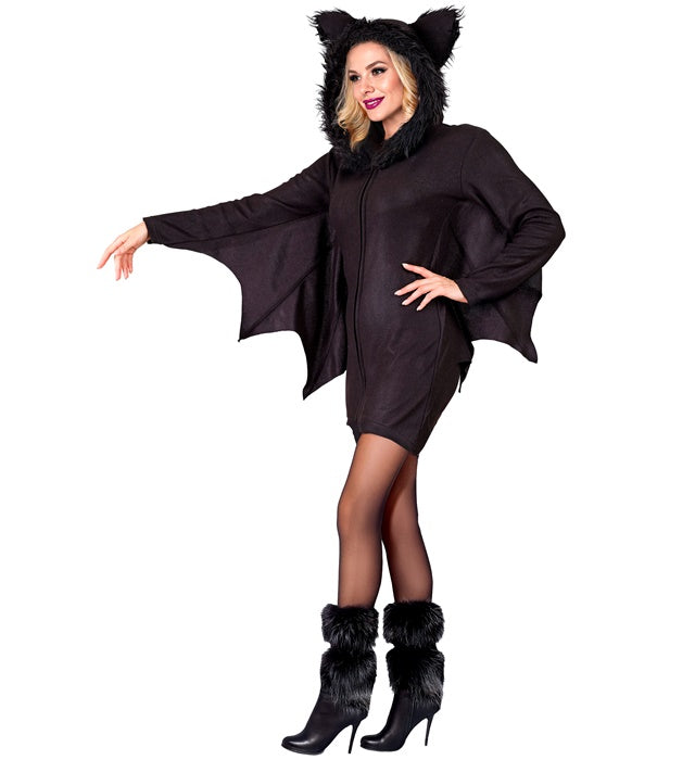 Schwarzes Fledermaus-Kleid mit Kapuze, geeignet für Fasnacht und Halloween