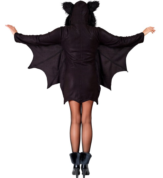 Schwarzes Fledermaus-Kleid mit Kapuze, geeignet für Fasnacht und Halloween