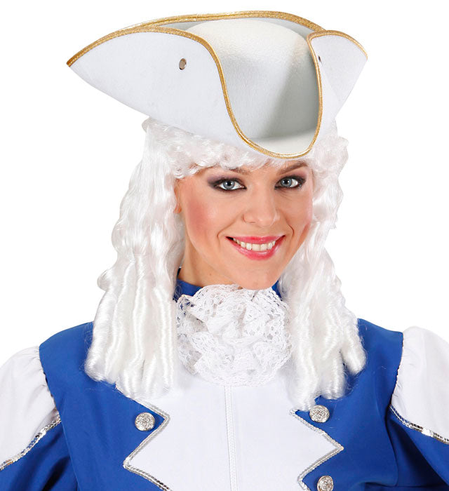 Weisser Dreispitz aus Filz als Piratenhut für Fasnacht und Karneval