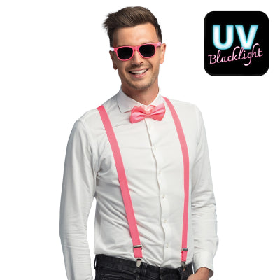 Boland Costumes & Accessories Neon Pink Party Zubehör Set – Brille Fliege & Hosenträger