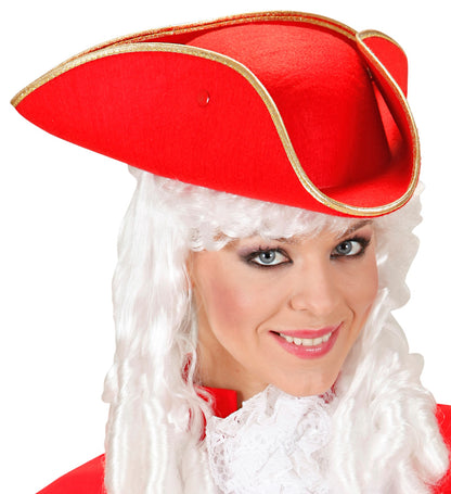 Dreispitz Tricorn Rot mit Goldkante aus Filz