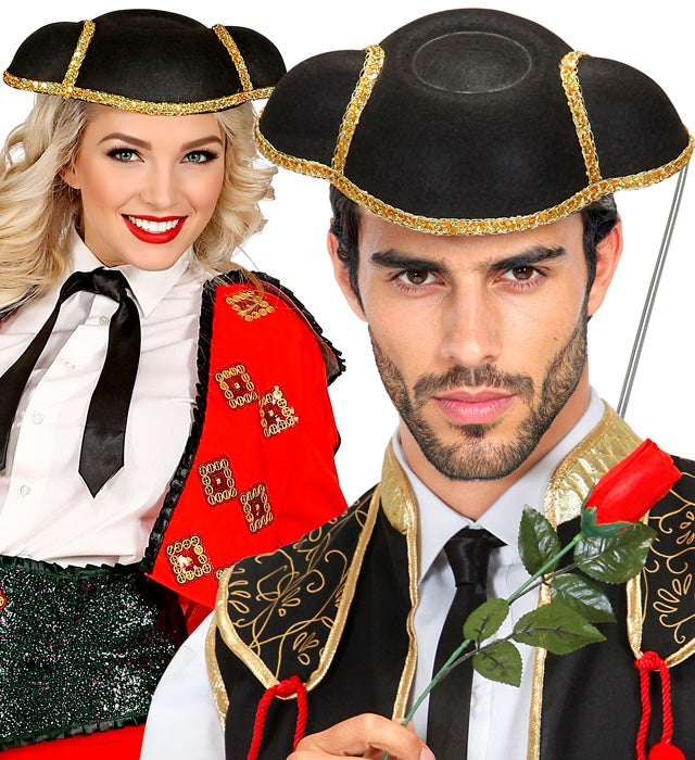 Schwarzer Torerohut aus Filz als Kostümzubehör für Fasnacht und Karneval