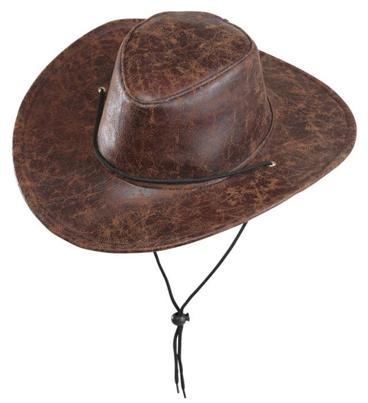 Cowboyhut aus braunem Kunstleder für Fasnacht und Mottopartys