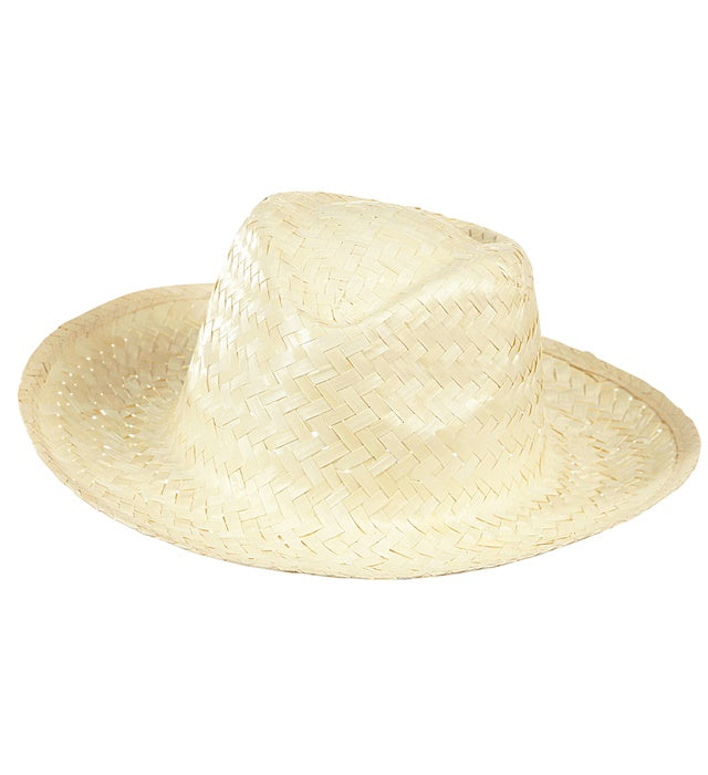 Weisser Cowboystrohhut aus Stroh für Fasnacht und Karneval