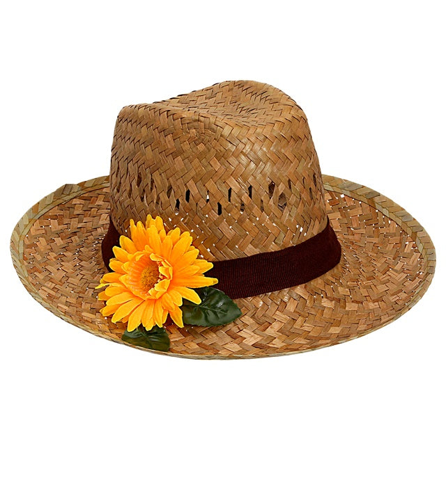 Farmerhut aus Stroh mit gelber Sonnenblume als Fasnachtskostüm