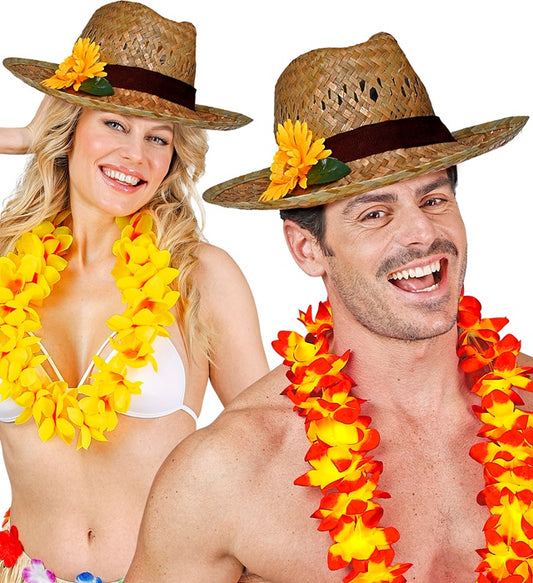 Farmerhut aus Stroh mit gelber Sonnenblume als Fasnachtskostüm