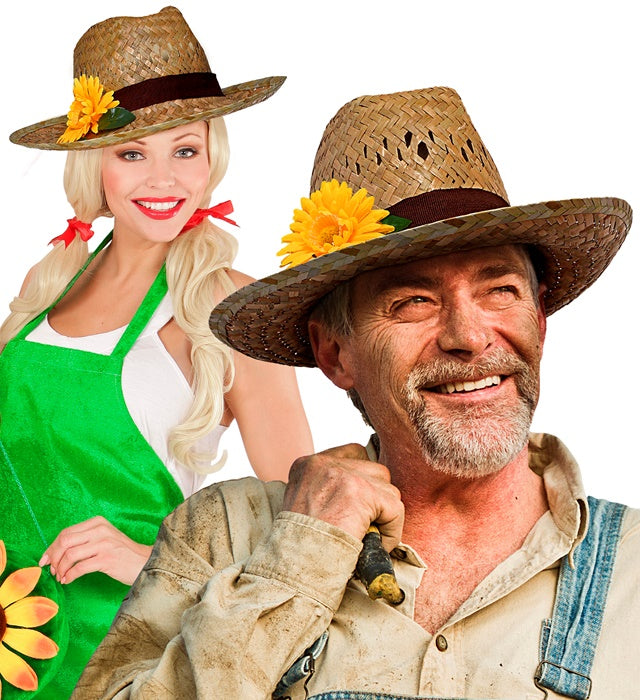 Farmerhut aus Stroh mit gelber Sonnenblume als Fasnachtskostüm