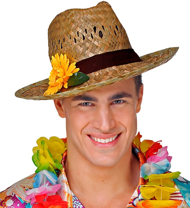 Farmerhut aus Stroh mit gelber Sonnenblume als Fasnachtskostüm