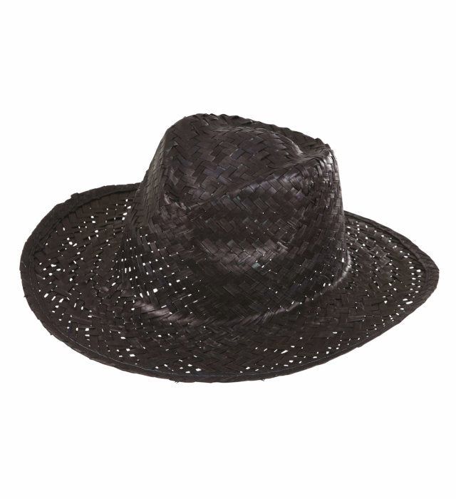 Schwarzer Cowboystrohhut aus Stroh für Fasnacht und Karneval