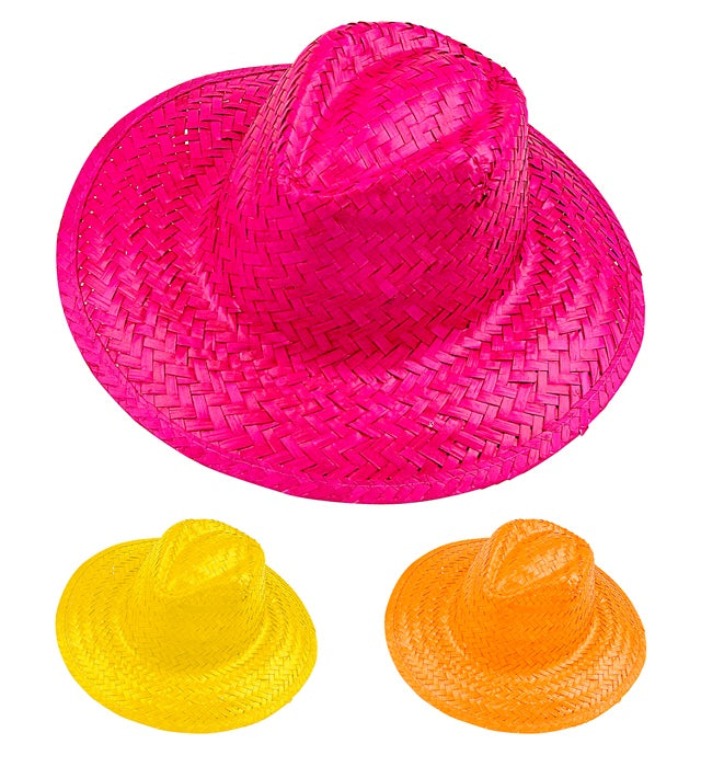 Cowboy Strohhut in den Farben Rosa, Gelb und Orange für Fasnacht und Karneval