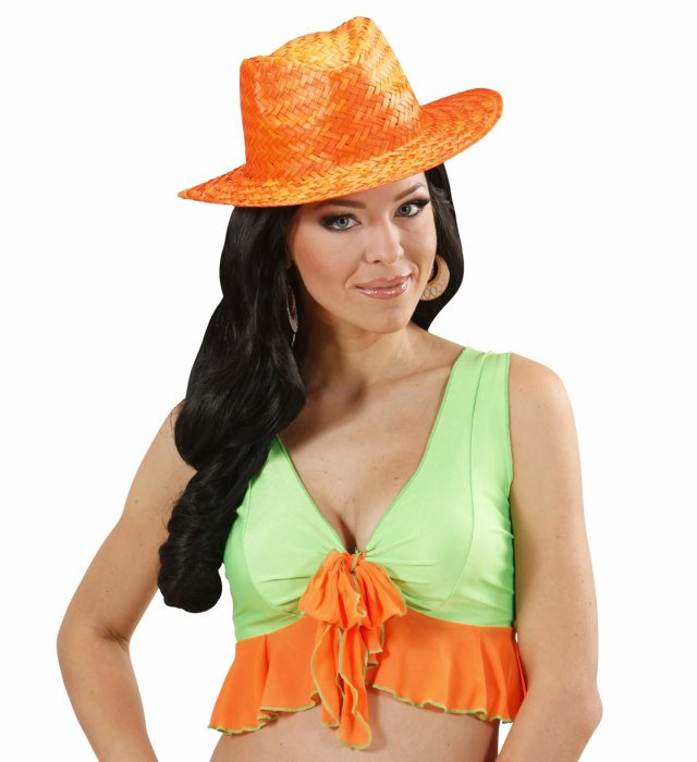 Cowboy Strohhut in den Farben Rosa, Gelb und Orange für Fasnacht und Karneval