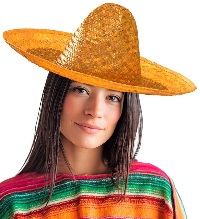 Orangefarbener Sombrero mit 48 cm Durchmesser als Kostümzubehör