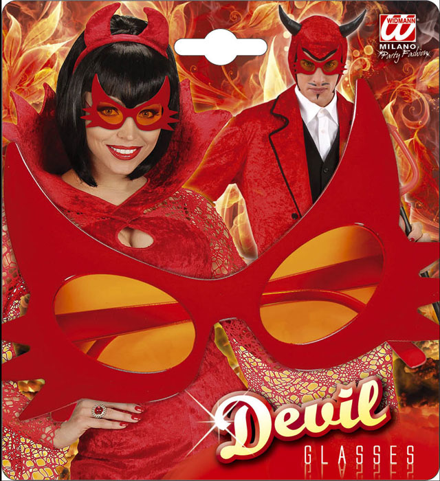 Teufelsbrille mit roten Hörnern als Kostümzubehör für Halloween und Fasnacht