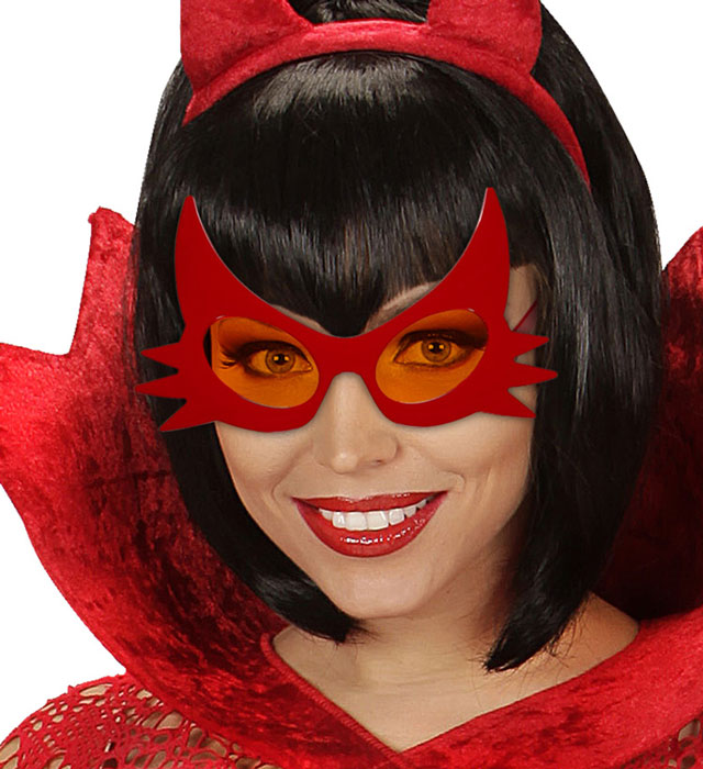 Teufelsbrille mit roten Hörnern als Kostümzubehör für Halloween und Fasnacht