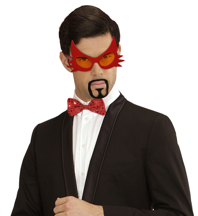 Teufelsbrille mit roten Hörnern als Kostümzubehör für Halloween und Fasnacht