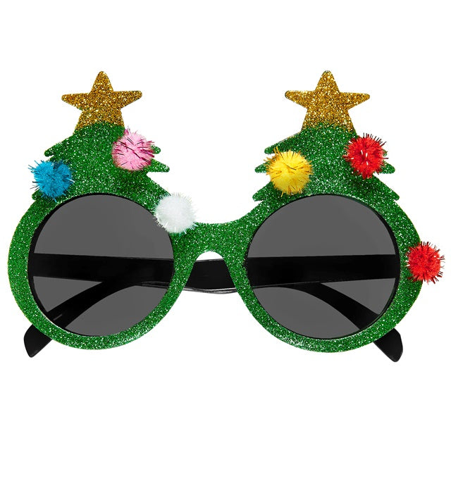 Weihnachtsbaum Brille grün mit bunten Kugeln als lustiges Partyaccessoire