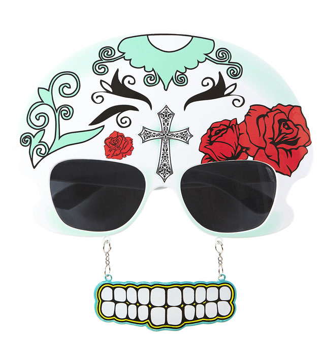 Brille im Totenkopf-Stil Dia de los Muertos mit markanten Zähnen