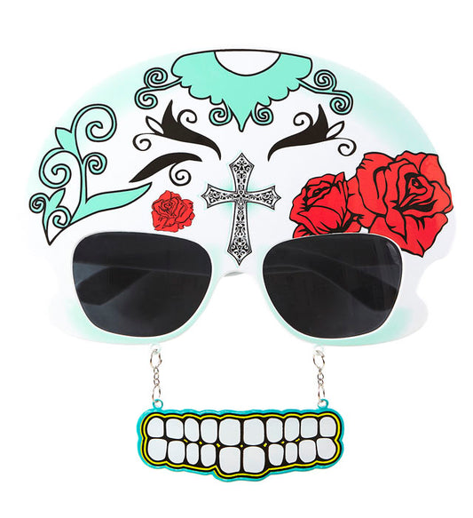 Brille im Totenkopf-Stil Dia de los Muertos mit markanten Zähnen