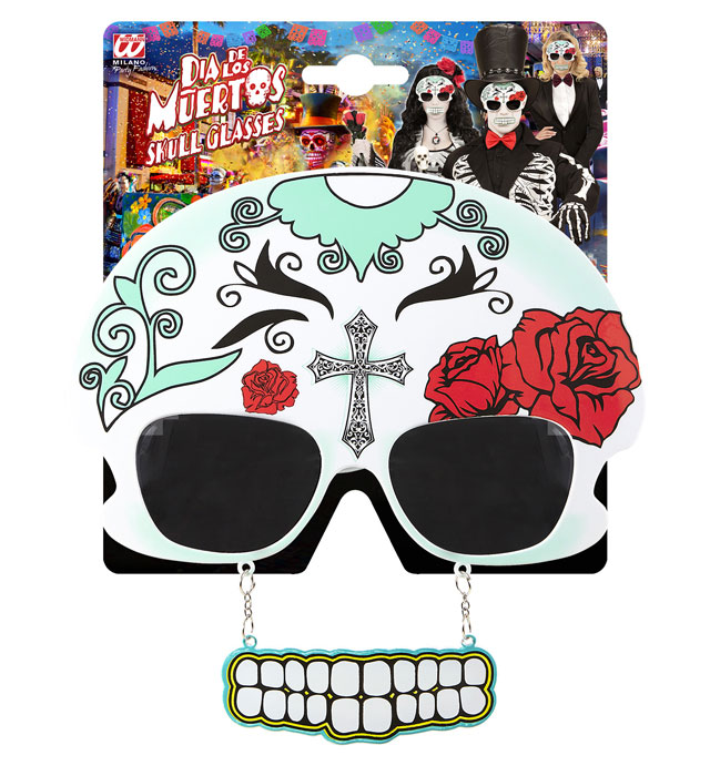 Brille im Totenkopf-Stil Dia de los Muertos mit markanten Zähnen