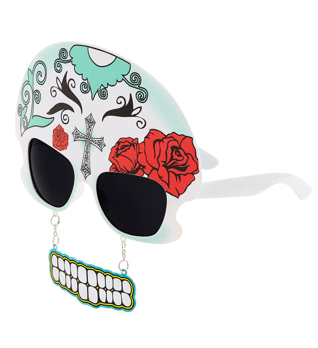Brille im Totenkopf-Stil Dia de los Muertos mit markanten Zähnen