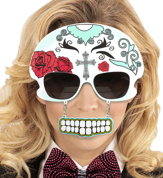 Brille im Totenkopf-Stil Dia de los Muertos mit markanten Zähnen