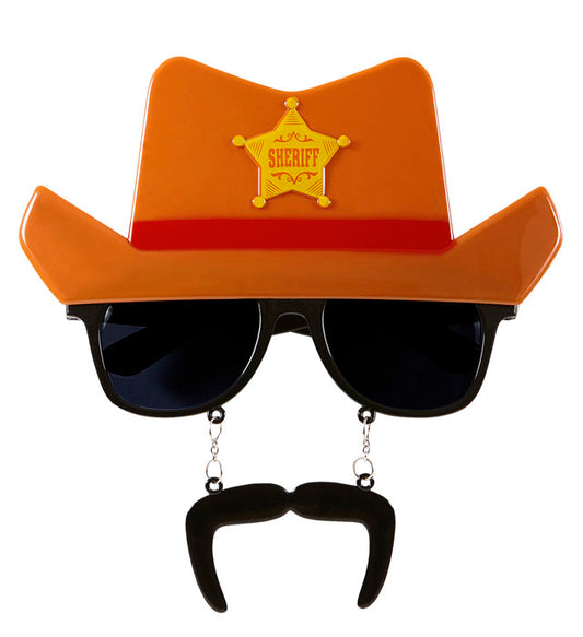Cowboy Brille mit schwarzem Schnauzbart als Fasnacht Kostümzubehör