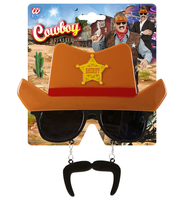 Cowboy Brille mit schwarzem Schnauzbart als Fasnacht Kostümzubehör