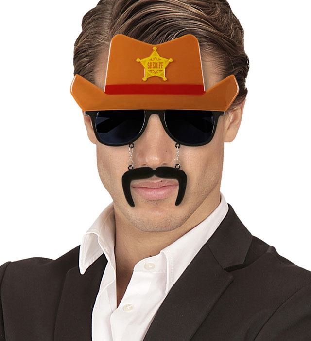 Cowboy Brille mit schwarzem Schnauzbart als Fasnacht Kostümzubehör