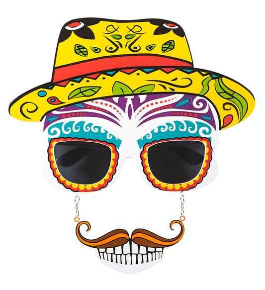 BRILLE TOTENKOPF DIA DE LOS MUERTOS MIT SCHNAUZBART UND ZÄHNEN Diverse Farben