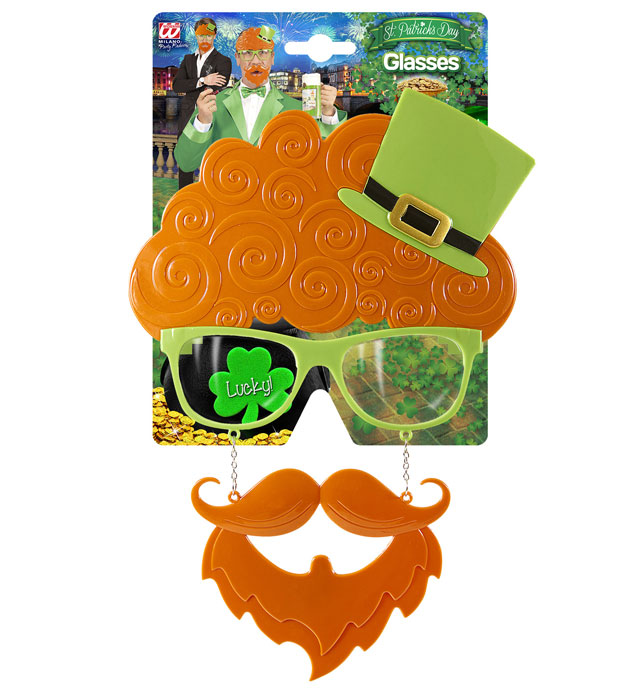Grüne St. Patrick's Day Brille mit Schnauzbart als Fasnachtskostümzubehör