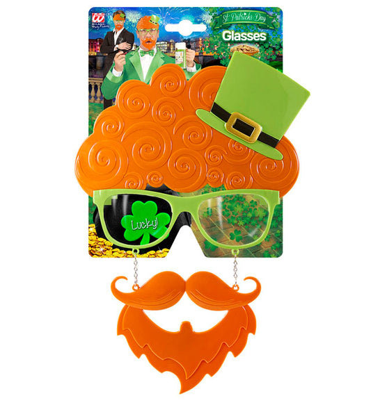 Grüne St. Patrick's Day Brille mit Schnauzbart als Fasnachtskostümzubehör
