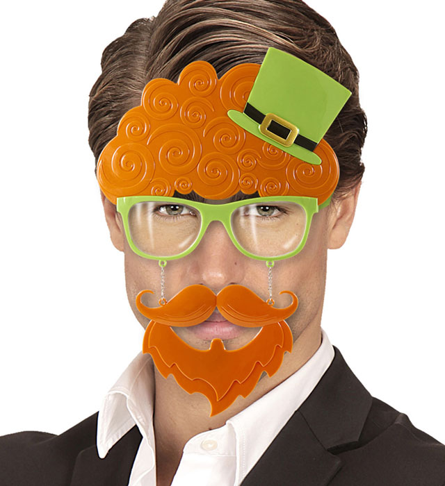 Grüne St. Patrick's Day Brille mit Schnauzbart als Fasnachtskostümzubehör