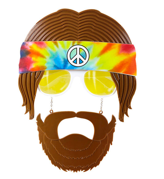 Fasnachtsbrille Hippie mit runden Gläsern und integriertem Bart