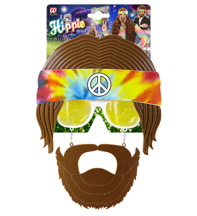 Fasnachtsbrille Hippie mit runden Gläsern und integriertem Bart