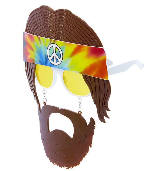 Fasnachtsbrille Hippie mit runden Gläsern und integriertem Bart