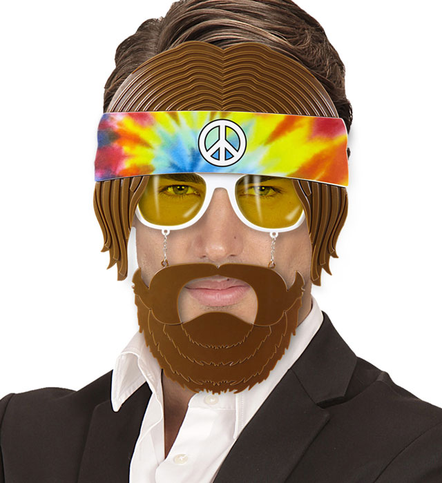 Fasnachtsbrille Hippie mit runden Gläsern und integriertem Bart