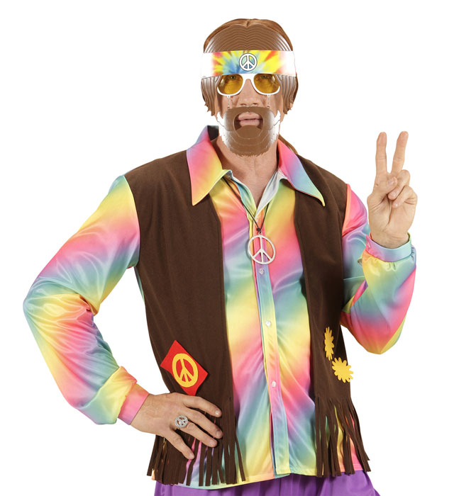 Fasnachtsbrille Hippie mit runden Gläsern und integriertem Bart