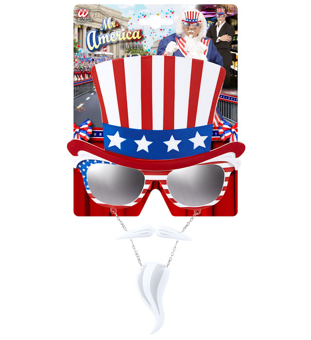 Uncle Sam Brille mit Schnauz- und Kinnbart als Fasnacht Kostümzubehör
