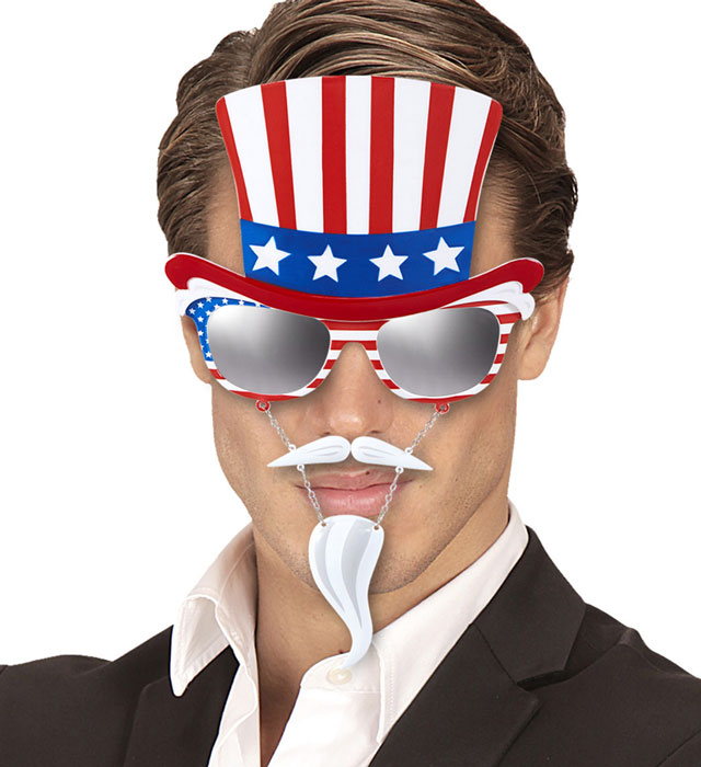 Uncle Sam Brille mit Schnauz- und Kinnbart als Fasnacht Kostümzubehör