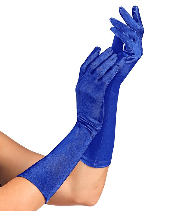 Blaue satin handschuhe aus elasthan 40 cm länge