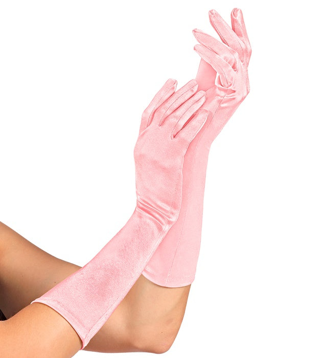 Rosa Satin Handschuhe aus elastischem Material, 40 cm lang